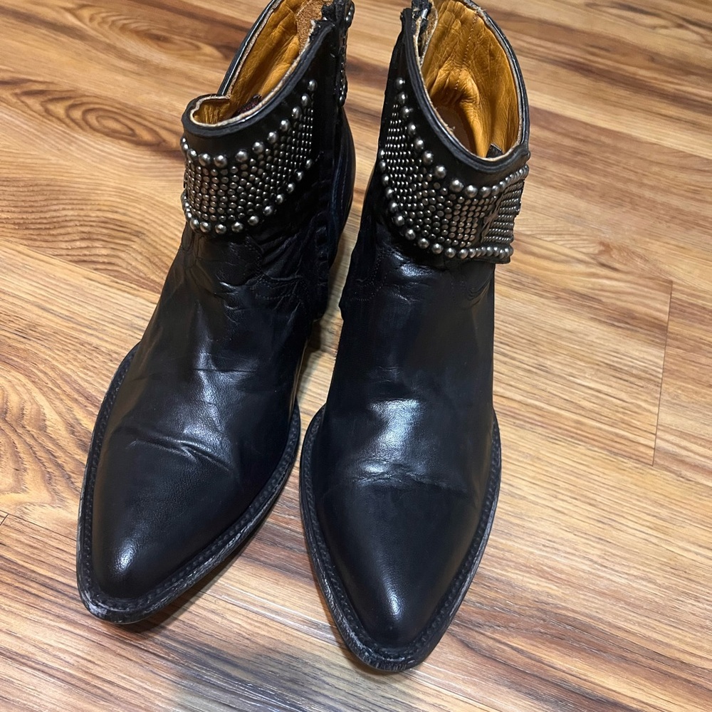 Old Gringo Mini Belinda Stud Cowboy Western Heeled Black Leather Bootie Boots - Picture 2 of 8